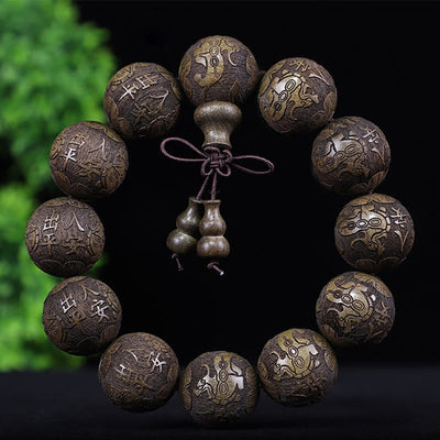 Foviel Chinese Zodiac Rosewood Ebony Copper Coin PiXiu Carved Warmth Bracelet