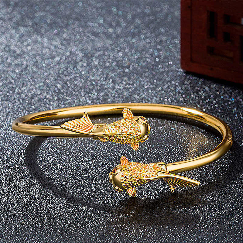 Buddha Stones Double Koi Fish Copper Prosperity Wealth Bracelet Bracelet Bangle BS 2