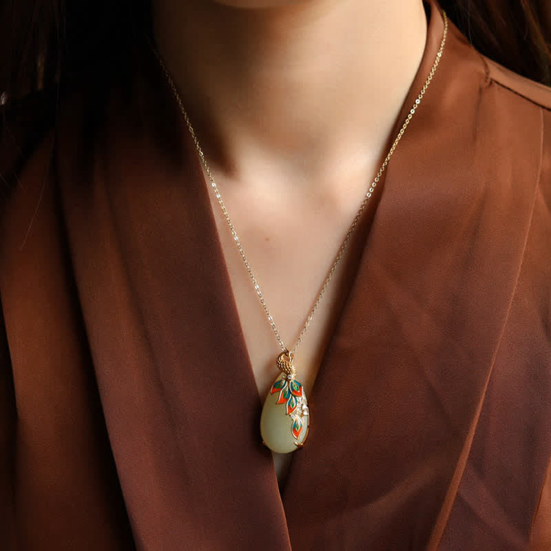 Buddha Stones White Jade Peacock Protection Necklace Chain Pendant Necklaces & Pendants BS White Jade ( Protection ♥ Happiness)