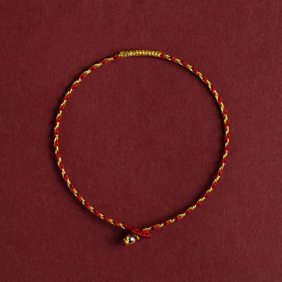 Buddha Stones 14K Gold Plated Handmade Red Gold Rope King Kong Knot Braided Luck Bracelet Bracelet BS 17-18cm
