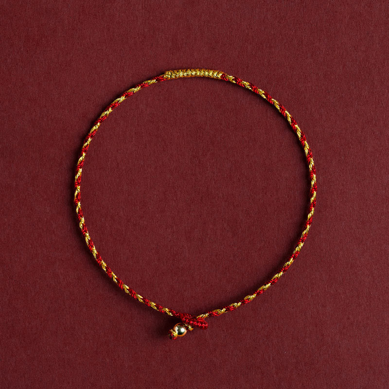Buddha Stones 14K Gold Plated Handmade Red Gold Rope King Kong Knot Braided Luck Bracelet Bracelet BS 17-18cm