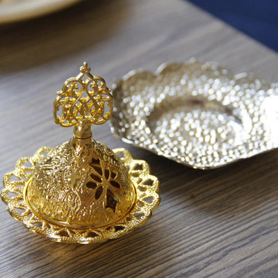 Buddha Stones Gold Leaf Coaster Spiritual Mini Alloy Metal Incense Burner Incense Burner BS 17