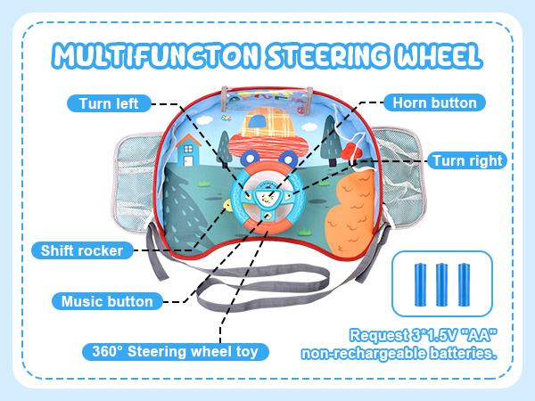 Volante de juguete para niños con luces y música, juego interactivo de simulación de conducción para niños pequeños, entretenimiento de viaje con bocina y cambio de marchas, divertido regalo para niños y niñas.