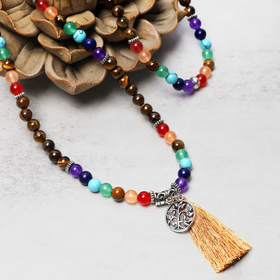Foviel Healing Crystal Mala Prayer Beads 108 Meditation Healing Multilayer Bracelet Necklace