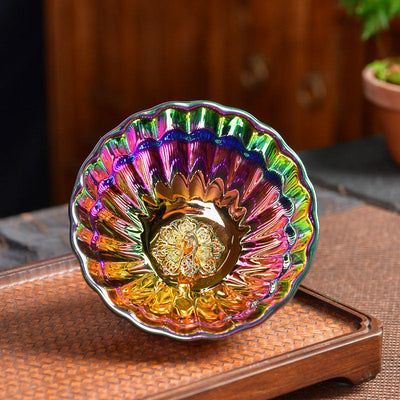 Buddha Stones Lotus Peacock Gold Inlaid Multicolored Chinese Jianzhan Ceramic Teacup Kung Fu Tea Cup Jian Zhan Tea Cup BS 10