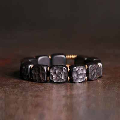 Buddha Stones Retro Ebony Wood Texture Style Copper Peace Balance Bracelet Bracelet BS 17-17.5cm