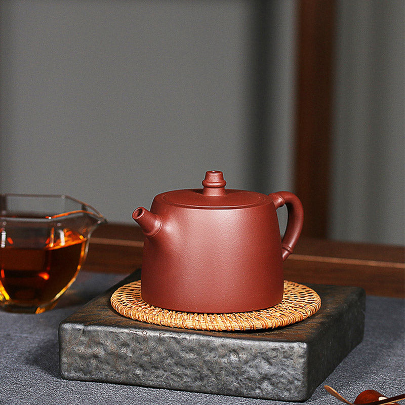 Buddha Stones Handmade Vintage Bamboo Purple Clay Kung Fu Teapot Teapot BS 3