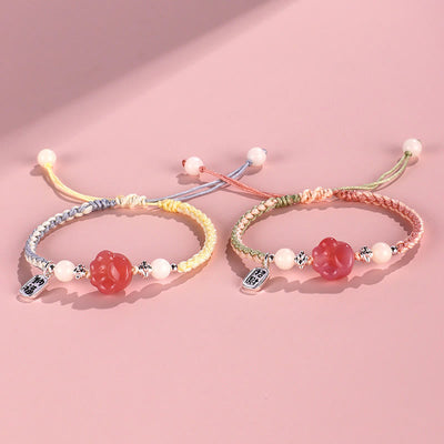 Buddha Stones Yanyuan Agate Cat Claw Paw White Bodhi Seed Fu Character Positive Braided Rope Bracelet Bracelet BS 11