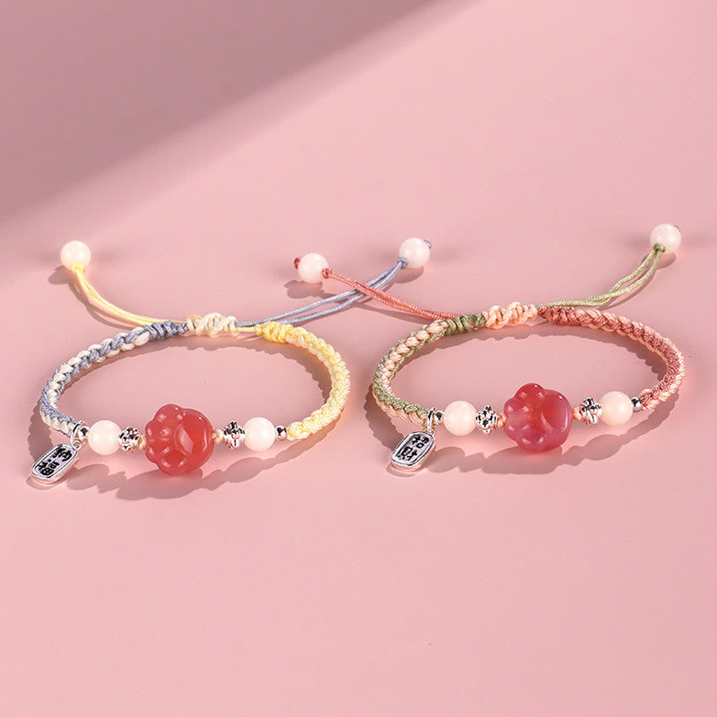 Buddha Stones Yanyuan Agate Cat Claw Paw White Bodhi Seed Fu Character Positive Braided Rope Bracelet Bracelet BS 11