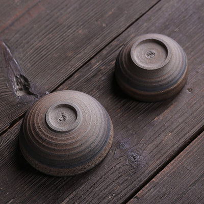 Buddha Stones Simple Brown Striped Texture Ceramic Teacup Kung Fu Tea Cup Bowl Cup BS 17