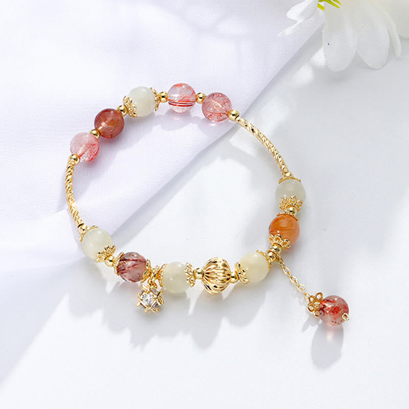 Buddha Stones Colorful Rutilated Quartz Cat Eye Zircon Auspiciousness Bead Bracelet Bracelet BS 4
