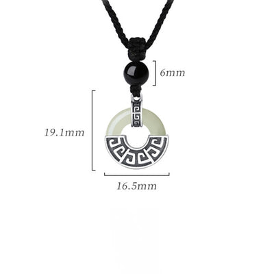 Foviel 925 Sterling Silver Natural Hetian Jade Peace Buckle Prosperity Necklace Pendant