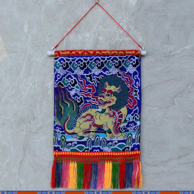 Buddha Stones Feng Shui Kirin Spiritual Colorful Tassel Wall Art Wall Art BS Blue