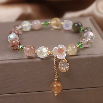 Buddha Stones Strawberry Quartz Rutilated Quartz Fluorite Flower Healing Bracelet Bracelet BS 16