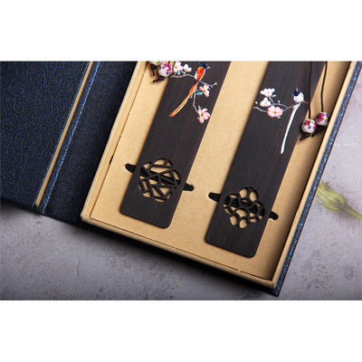Buddha Stones Oriole Bird Flower Ebony Wood Bookmarks With Gift Box Bookmarks BS 10