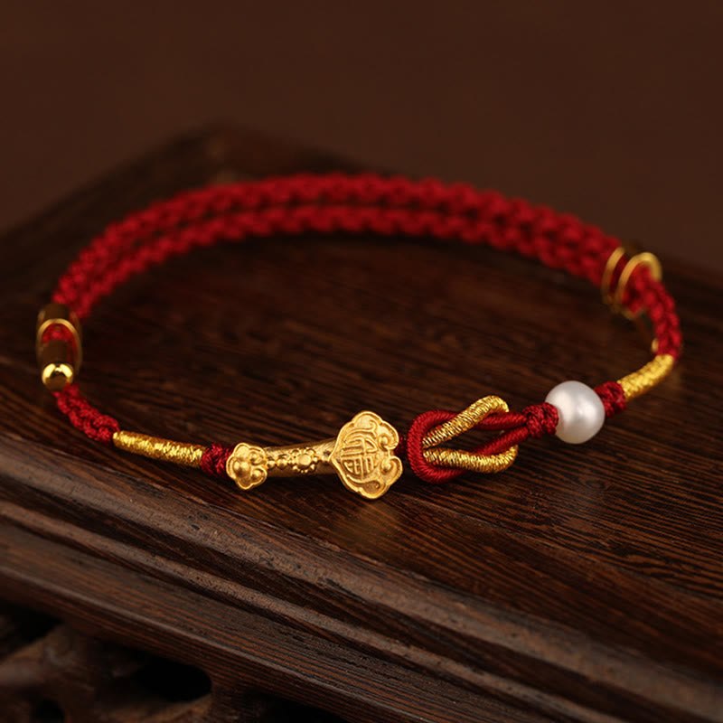 Foviel 24K Gold wünschen Ruyi Griff Fu Charakter Kaninchen Perle Glück Geflochten Armband