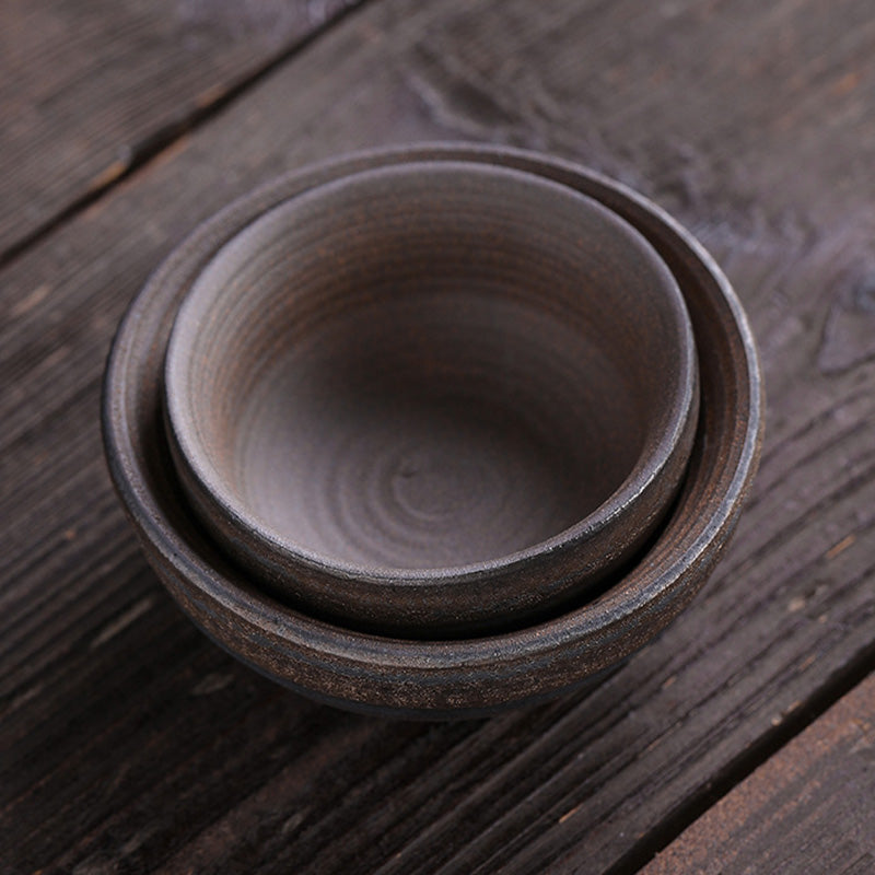 Buddha Stones Simple Brown Striped Texture Ceramic Teacup Kung Fu Tea Cup Bowl Cup BS 16