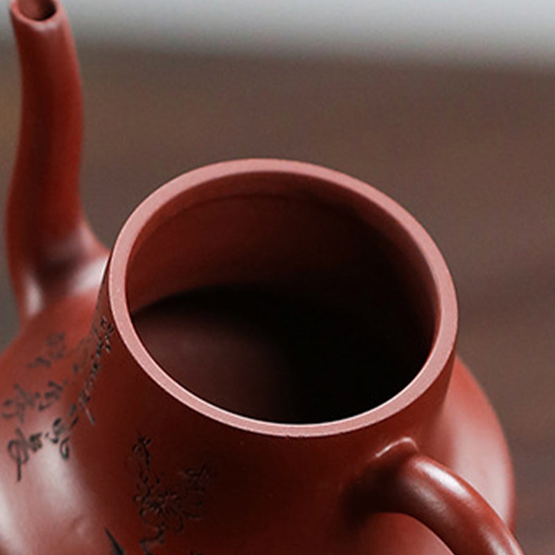 Buddha Stones Vintage Bamboo Peach Blossom Purple Clay Kung Fu Teapot Teapot BS 7