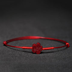 Buddha Stones Handmade Plum Blossom Four Leaf Clover PiXiu Lotus Koi Fish Cinnabar Blessing Braid Bracelet Bracelet BS Red(Wrist Circumference 14-19cm) Plum Blossoms