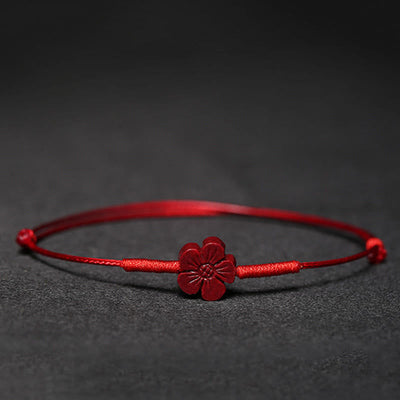 Buddha Stones Handmade Plum Blossom Four Leaf Clover PiXiu Lotus Koi Fish Cinnabar Blessing Braid Bracelet Bracelet BS Red(Wrist Circumference 14-19cm) Plum Blossoms