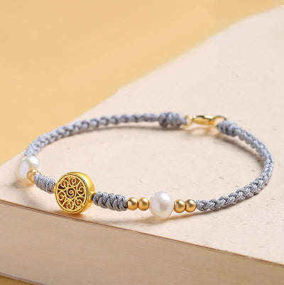 Buddha Stones Copper Coin Fortune Tree Pearl Luck Blue Rope Braided Bracelet Bracelet BS 21