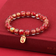 Foviel Tibetan Incense Ash Liuli Glass Bead Lucky Fortune Fu Character Charm Bracelet