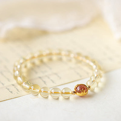 Buddha Stones Golden Rutilated Quartz Strawberry Quartz Star Protection Bracelet