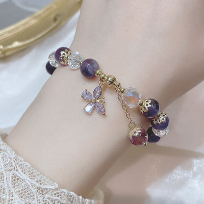 Buddha Stones Natural Amethyst Crystal Spiritual Butterfly Charm Bracelet Bracelet BS 1