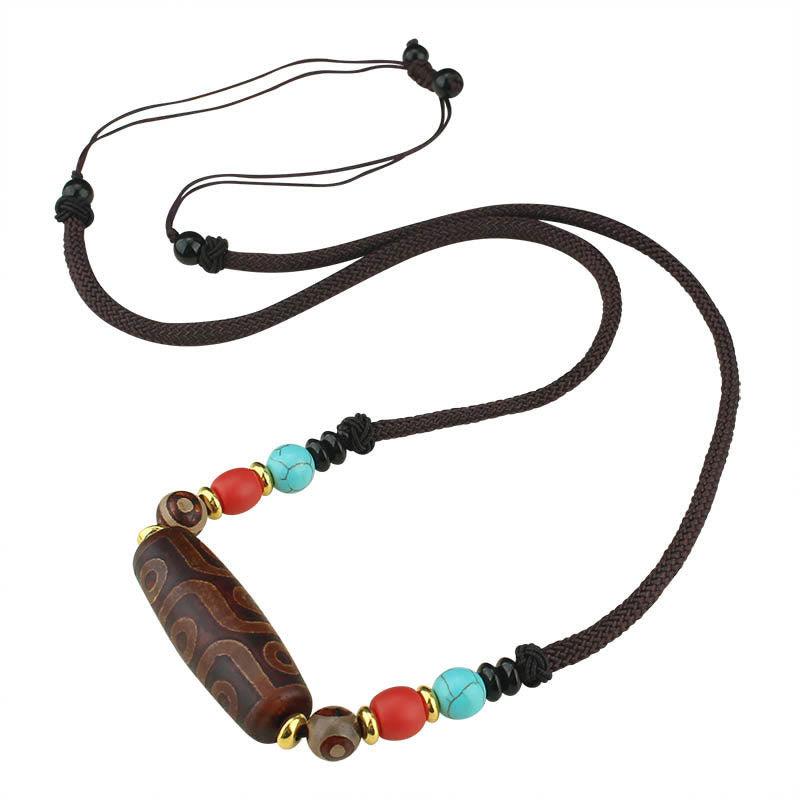Buddha Stones Tibetan Nine-Eye Dzi Bead Three-eyed Dzi Bead Protection String Necklaces Pendant Necklaces & Pendants BS 12