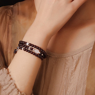 Buddha Stones 925 Sterling Silver Natural Garnet Cat Eye Protection Triple Wrap Bracelet Bracelet BS 9