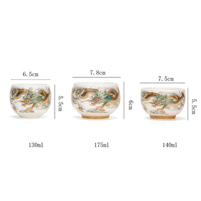 Buddha Stones Dragon Phoenix Auspicious Clouds Ceramic Teacup Kung Fu Tea Cup With Gift Box Cup BS 21