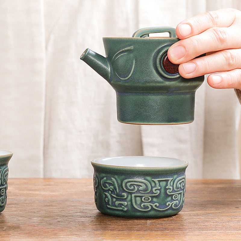 Buddha Stones Sanxingdui Ceramic Teacup Kung Fu Tea Cup With Bag Cup BS 17
