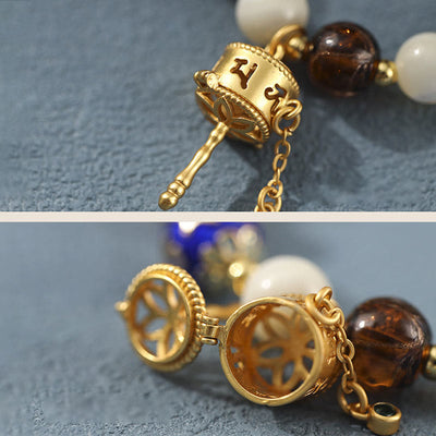 Buddha Stones Tibetan Incense Ash Liuli Glass Tridacna Stone Sun Stone Om Mani Padme Hum Prayer Wheel Charm Bracelet Bracelet BS 5