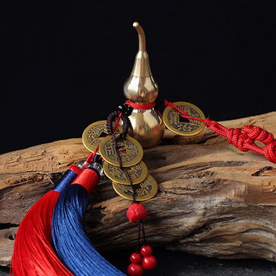 Buddha Stones Feng Shui Wu Lou Gourd Ancient Chinese Coins  Wealth Car Hanging Decoration Necklaces & Pendants BS 2