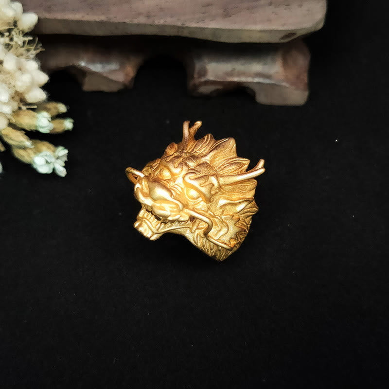 Buddha Stones Golden Dragon Luck Protection Ring Ring BS 5