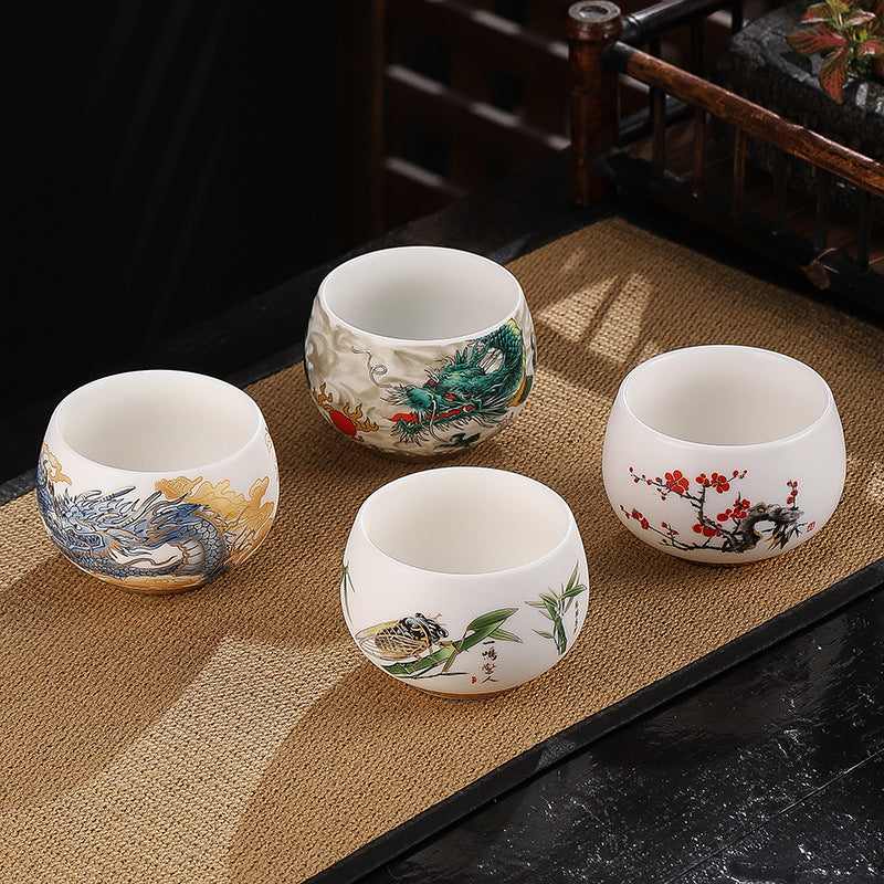 Buddha Stones Dragon Cicada Bamboo Deer Crane Lotus Plum Flower Ceramic Teacup Kung Fu Tea Cup Bowl 185ml Cup BS 1