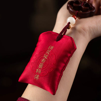 Foviel Tibetan Small Leaf Red Sandalwood Lotus Cinnabar Sachet Protection Tassel Car Hanging Decoration