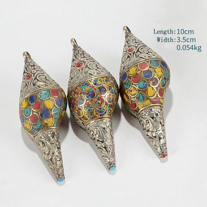 Buddha Stones Tibetan Handmade Natural Shankha Colorful Conch Shell Seashell Wealth Home Decoration Decorations BS Large 15.5*6.5cm
