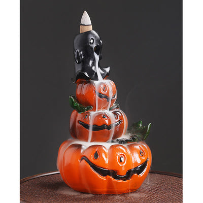 Buddha Stones Halloween Pumpkins Ghost Resin Backflow Smoke Fountain Incense Burner Decoration Incense Burner BS 8