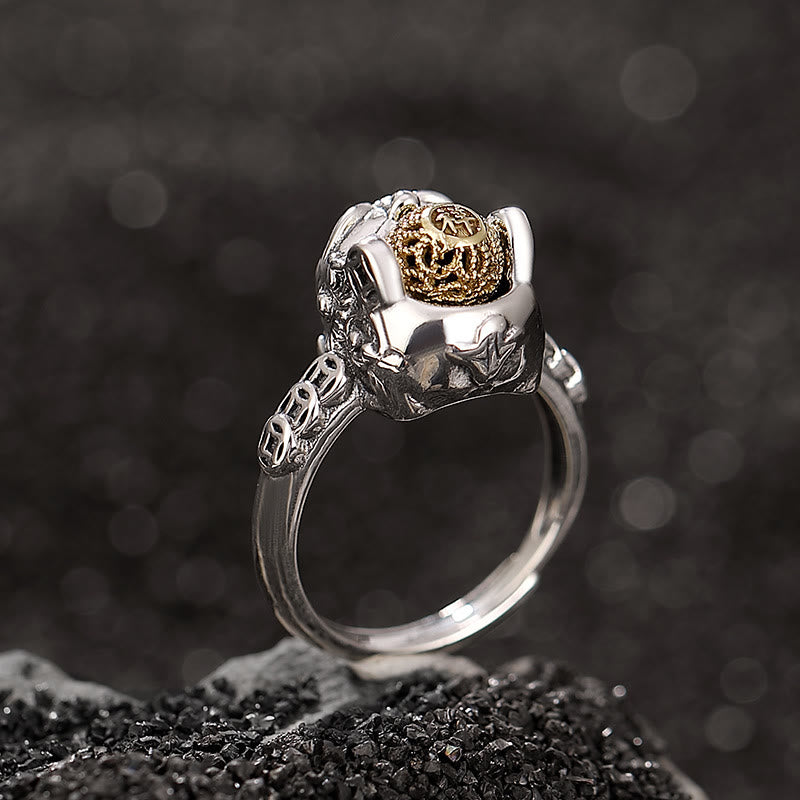 Buddha Stones 925 Sterling Silver PiXiu Copper Coin Wealth Adjustable Ring Ring BS 2