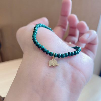 Buddha Stones Natural Malachite Elephant Anti-Anxiety Charm Bracelet Bracelet BS 2
