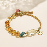 Foviel Citrine PiXiu Fu Character Prosperity String Braided Bracelet