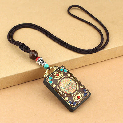 Buddha Stones Tibet God of Wealth Thangka Ebony Peace Necklace Pendant Necklaces & Pendants BS Zakiram God of Wealth Thangka