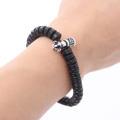 Buddha Stones Tibet Coconut Shell Carved Om Mani Padme Hum Dorje Vajra Bell Happiness String Bracelet Bracelet BS 5