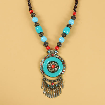 Buddha Stones Tibetan Retro Beads Tassel Hair Decoration Hair Accessories Decorations BS Round Tassel-Blue