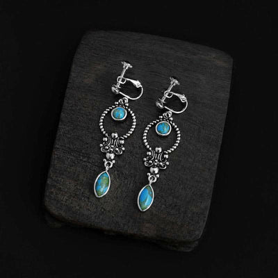 Buddha Stones 925 Sterling Silver Hook Vintage Copper Plated Silver Turquoise Waterdrop Pattern Balance Drop Dangle Earrings - Copper Plated Silver Turquoise Earring Clips - image 10