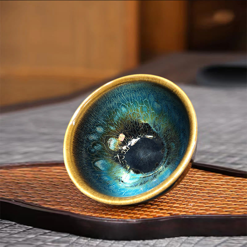 Buddha Stones Vintage Handmade Chinese Jianzhan Blue Colorful Glaze Ceramic Teacup Ceramic Kung Fu Tea Cup Jian Zhan Tea Cup BS 2