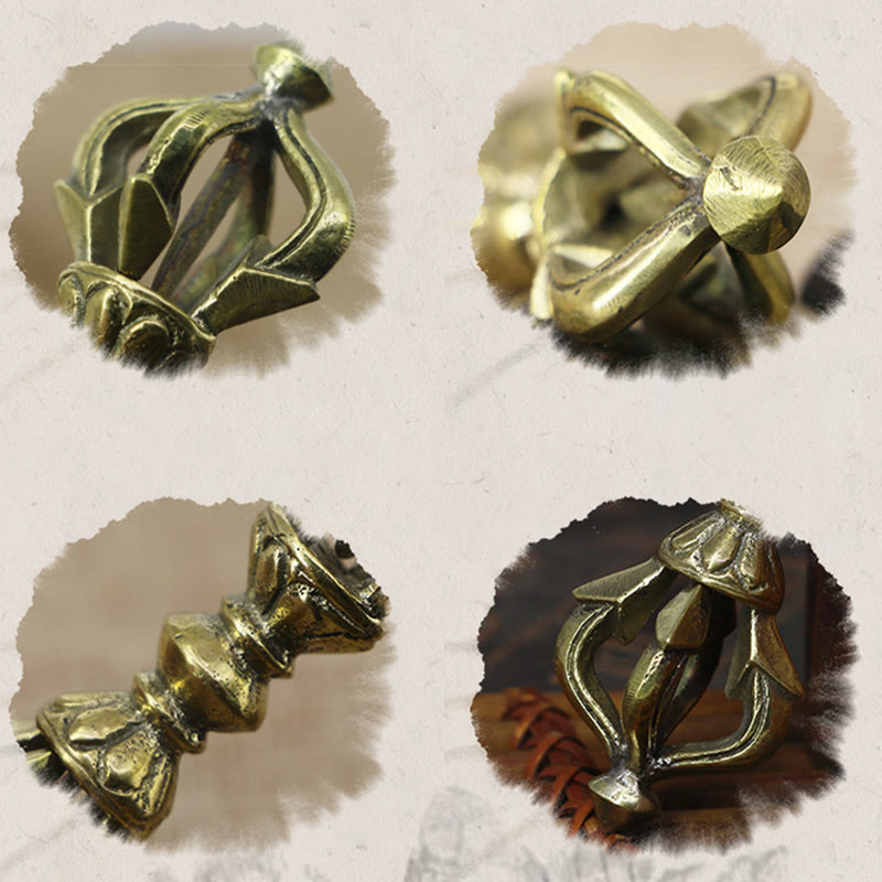 Buddha Stones Handcrafted Nepal Small Five Prong Vajra Dorje Strength Copper Decoration Dorje BS 6