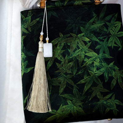 Buddha Stones Bamboo Leaves Butterfly Koi Fish Bamboo Handles Handbag Handbags BS 7