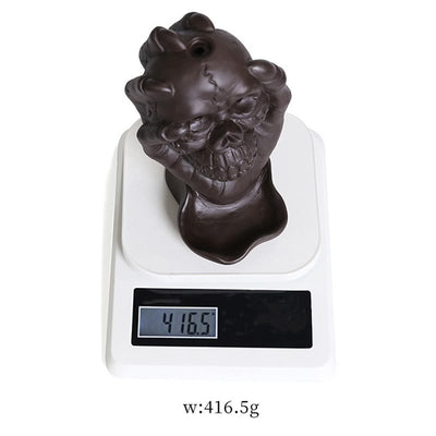 Buddha Stones Halloween Skull With Ghost Hand Purple Clay Spiritual Incense Burner Decoration Incense Burner BS 11